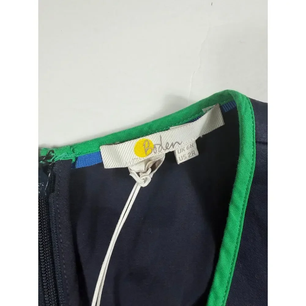 Boden Maddie Navy Blue Green Trim Sleeveless Fit & Flare Dress Size 2